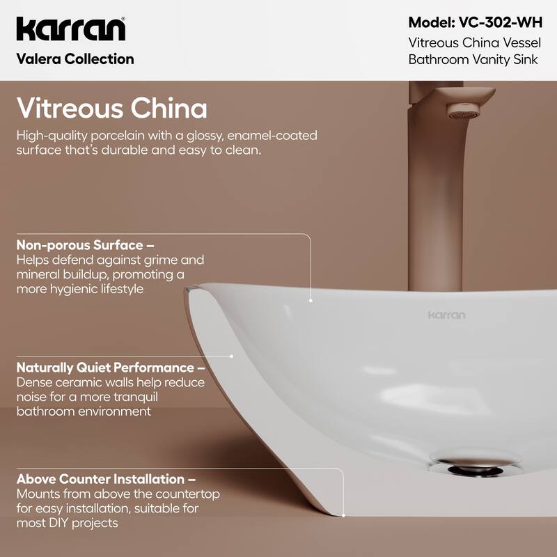 Karran Valera 16" Vitreous China Vessel Bathroom Sink in White