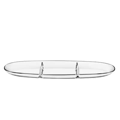 European Glass Three Sectional Tray - Platter -Relish Dish -16" Length - 16" Length