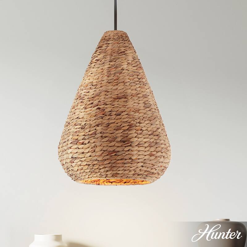 Hunter Cambria Boho Seagrass Pendant - Kitchen, Bedroom, Living Room, Dining Room, Entry - Transitional, Coastal - Teardrop - 18" w x 24" h