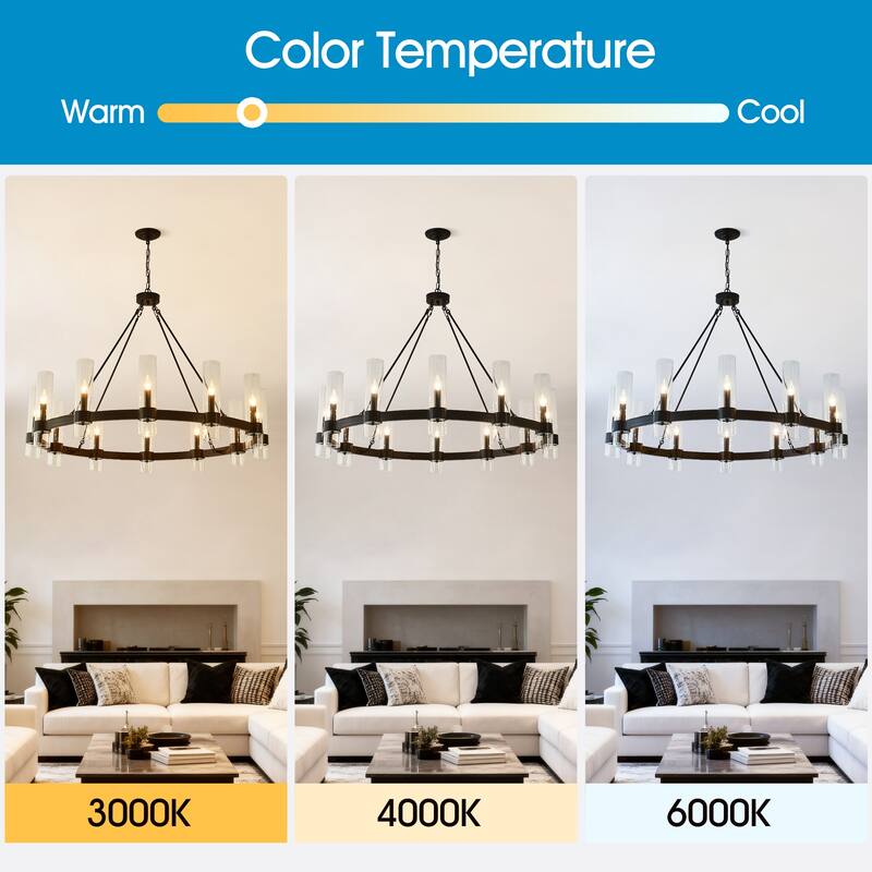 43.3''Matte Black Wagon Wheel Chandelier With 12 Lights (No Bulbs)