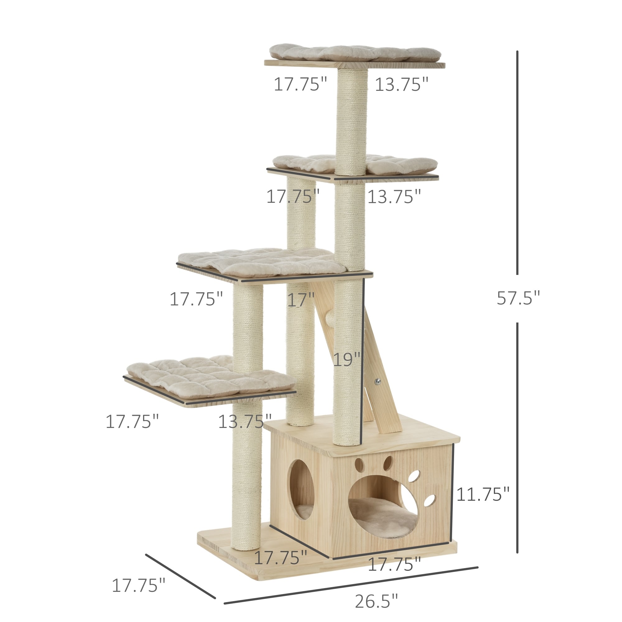 PawHut Adjustable Height Cat Stairs with Sisal Scratching Posts, Cat House  for Cozy Rest