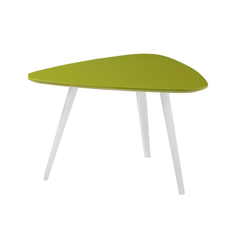 23 Inch Accent Table, Triangular Top, Green Lacquer Top and White Legs