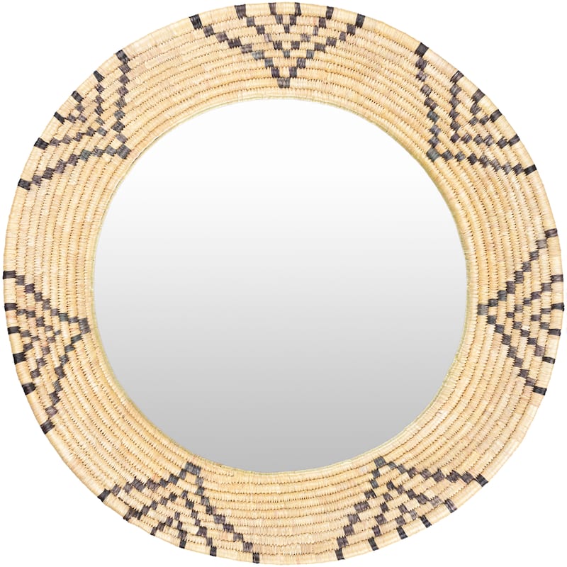 Livabliss Elys Woven Grass Boho Round Mirror - Tan