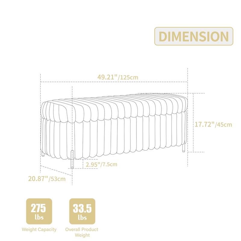 49.2" Curved Flip Top Storage Bench with Metal Legs for Bedroom