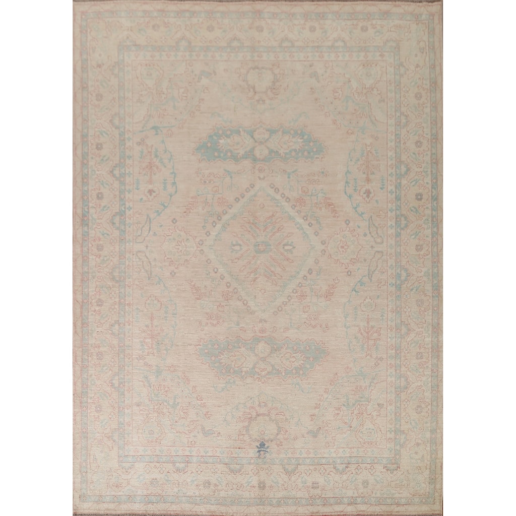 Hand Knotted Oriental 100% Wool Carpet Transitional Medallion Beige & Ivories Oushak Area Rug - 10' 3'' X 8' 0''