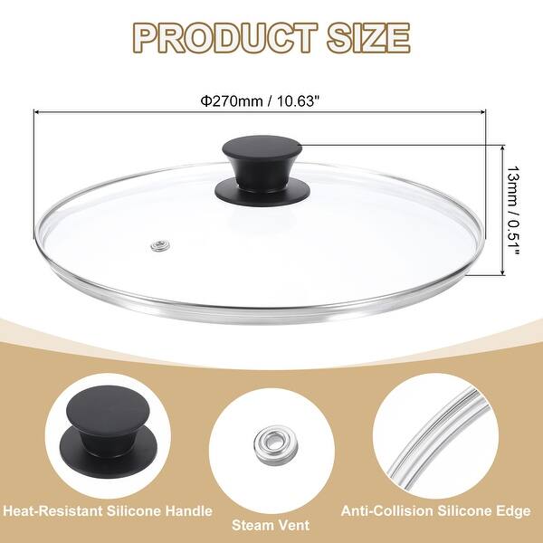 dimension image slide 4 of 8, 1 Pcs Universal Lid for Pot Cookware, Replacement Glass Pan Lids - Clear, Black