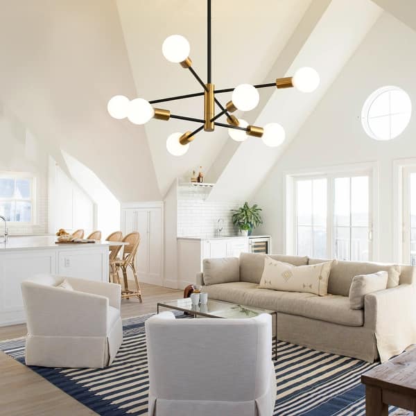 8-Light Modern Sputnik Chandeliers Mid Century Adjustable Black & Gold ...