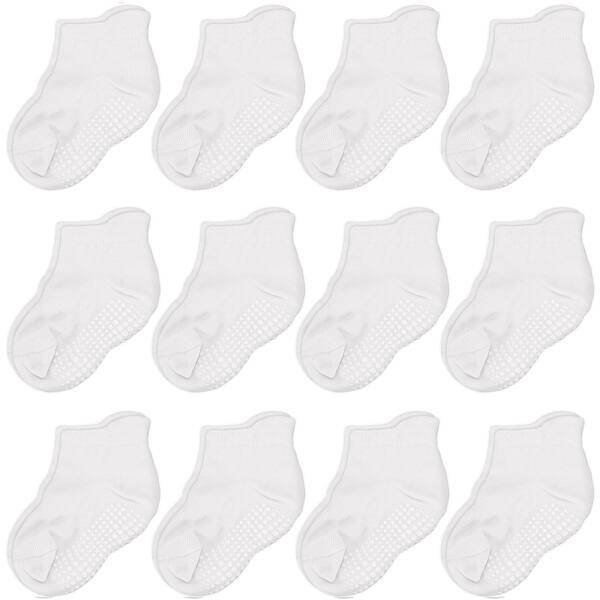 slide 2 of 6, CozyWay Ankle Grip Socks, Unisex, 6-12 Months, White - 12 pair