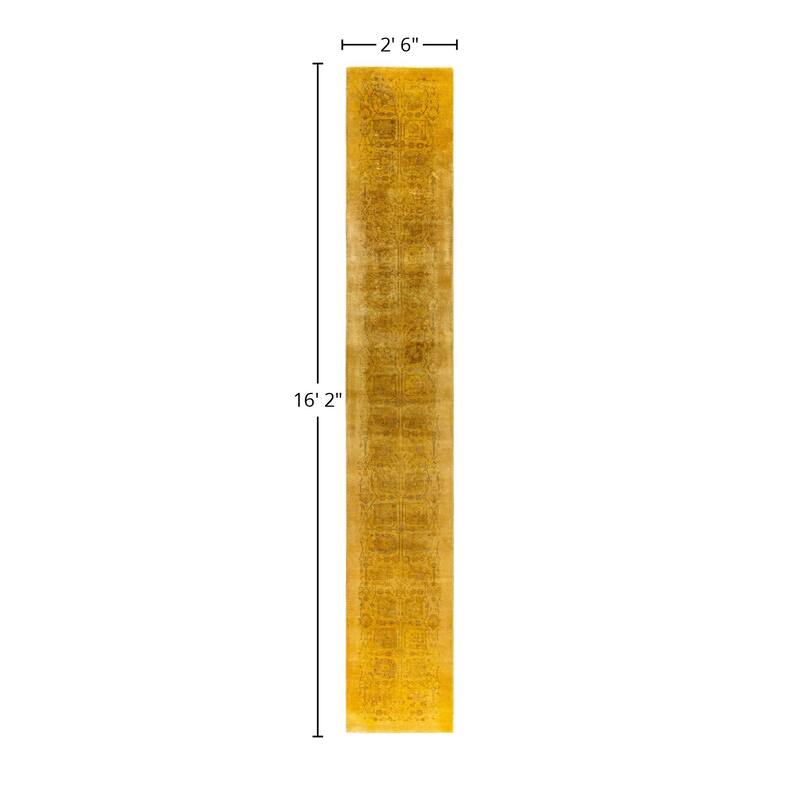 Overdyed One-of-a-Kind Hand-Knotted Area Rug - Yellow - 2' 6" x 16' 2"