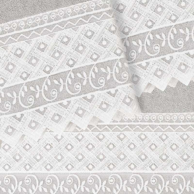 Authentic Hotel and Spa 100% Turkish Cotton Aiden 3PC White Lace Embellished Towel Set