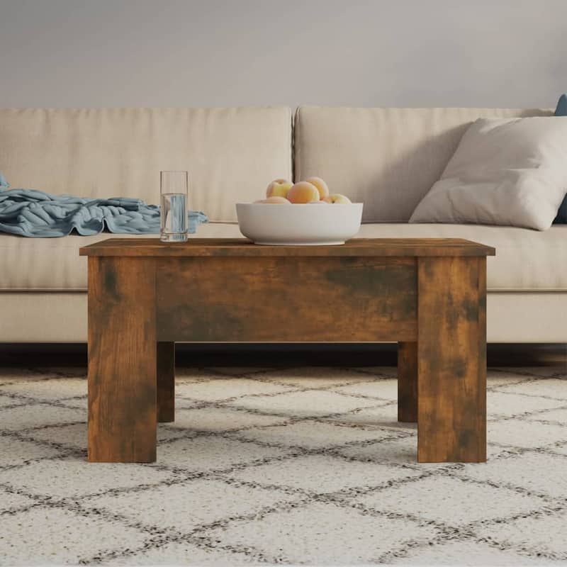 vidaXL Coffee Table Lift Top End Table Accent Side Sofa Table Engineered Wood - 31.1" x 19.3" x 16.1" - Smoked oak