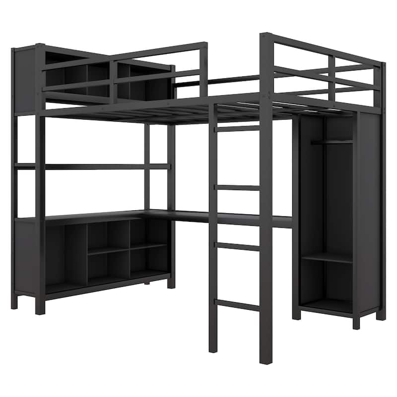 Full Metal Loft Bed with Wardrobe & Desk