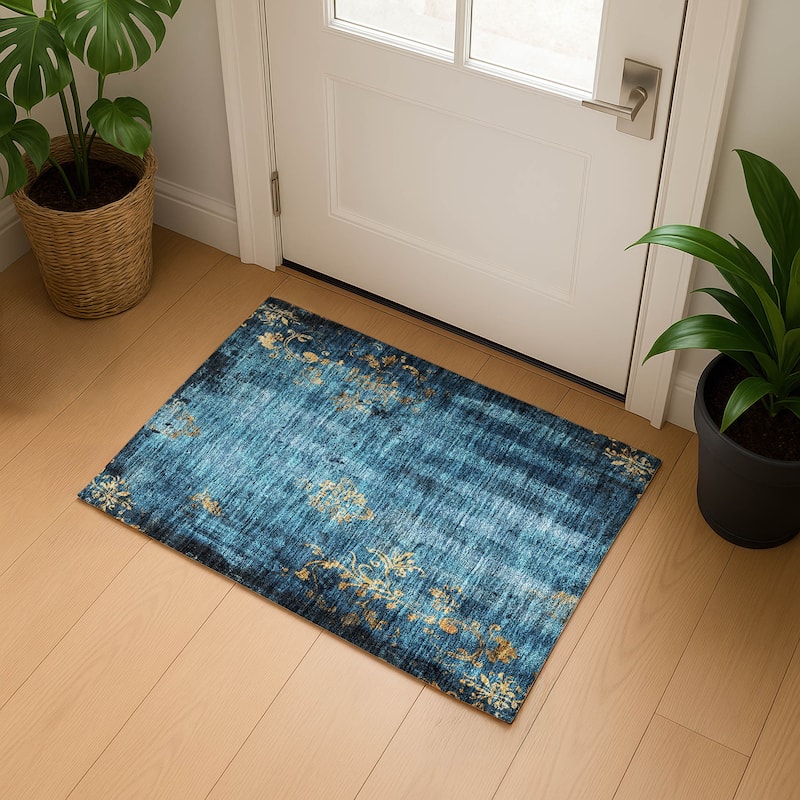 Premium Washable Super Soft Modern Glam Mayfield Rug - Blue - 1'8" x 2'6"