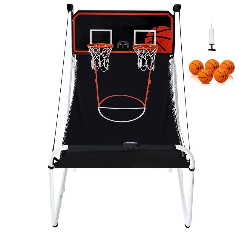 Foldable Basketball Arcade Game, 2 Player Indoor Basketball Game, Home Dual Shot Sport with 8 Game Modes, and Inflation Pump - Black