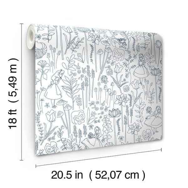 Disney Alice in Wonderland Navy Garden Peel and Stick Wallpaper by RoomMates