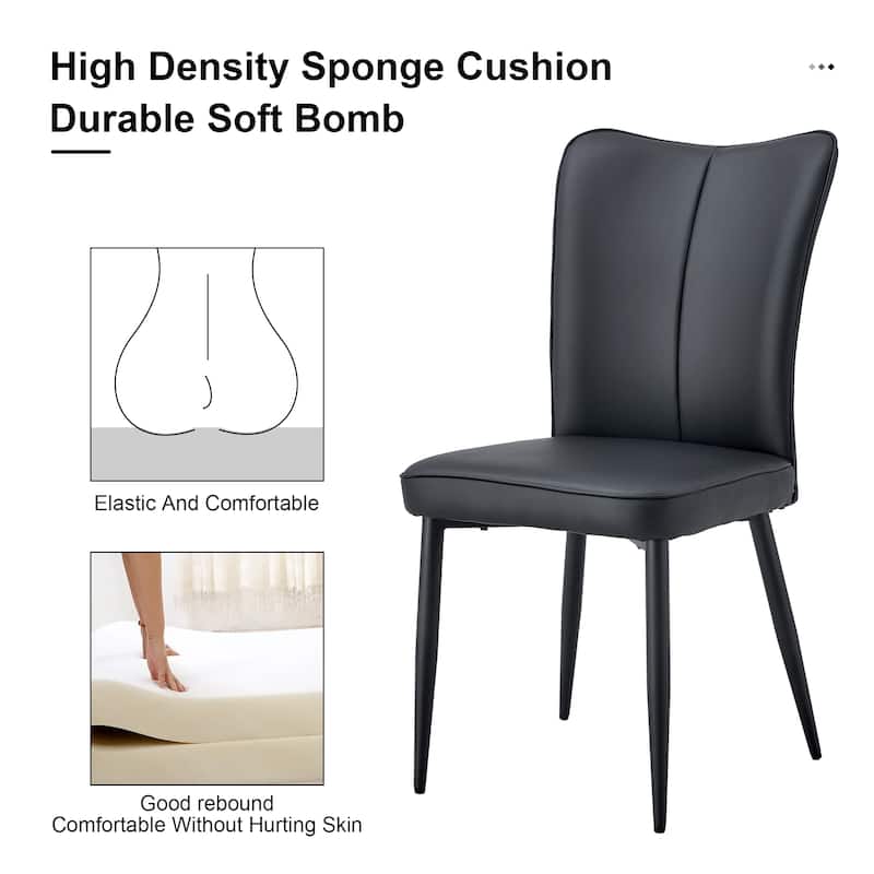 PU Leather Upholstered Dining Chairs Set of 2, Kitchen Chair with Curved Back & Cushion, Accent Chair with Metal Legs