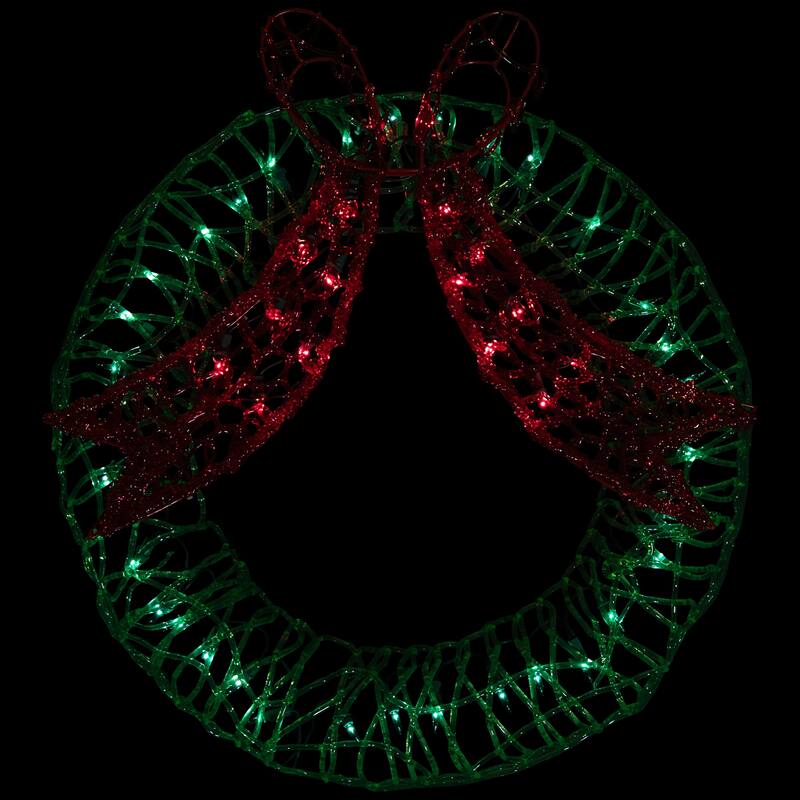20" Green Red Lighted Wreath Bow Christmas Window Silhouette Decor