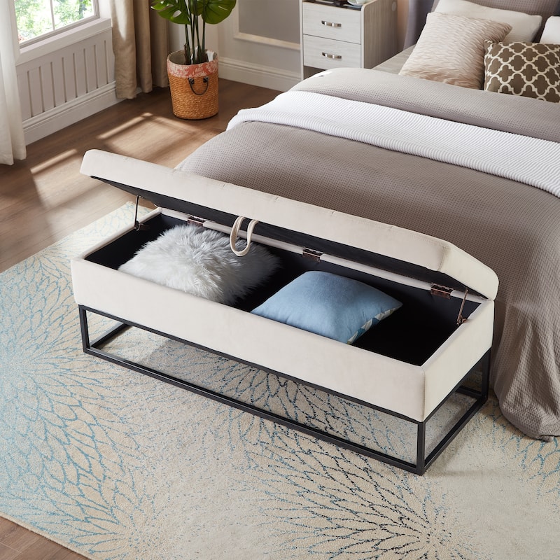 Velvet Upholstered Bed Storage Bench with Metal Base
