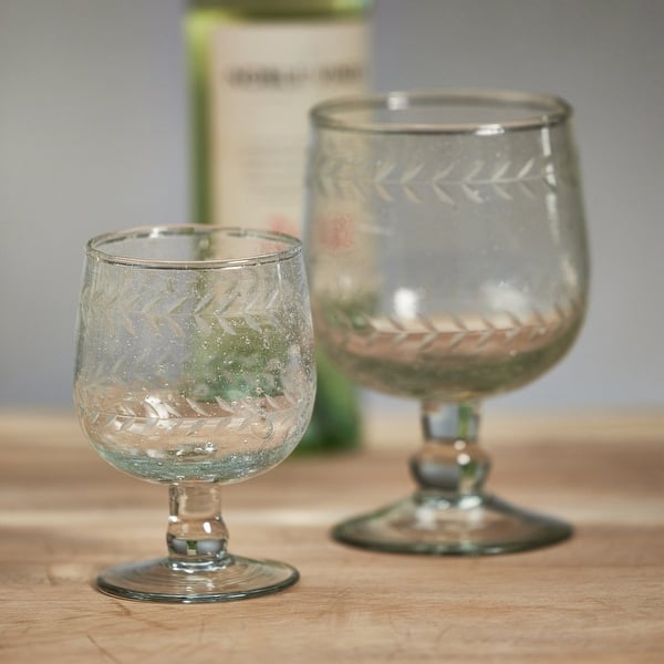 8 Art Deco French gold and geometric etched cocktail glasses in