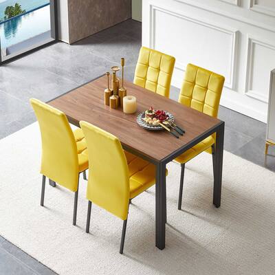 5-Piece Dining Set Including Velvet High Back Nordic Dining Chair & Creative Design MDF Dining Table