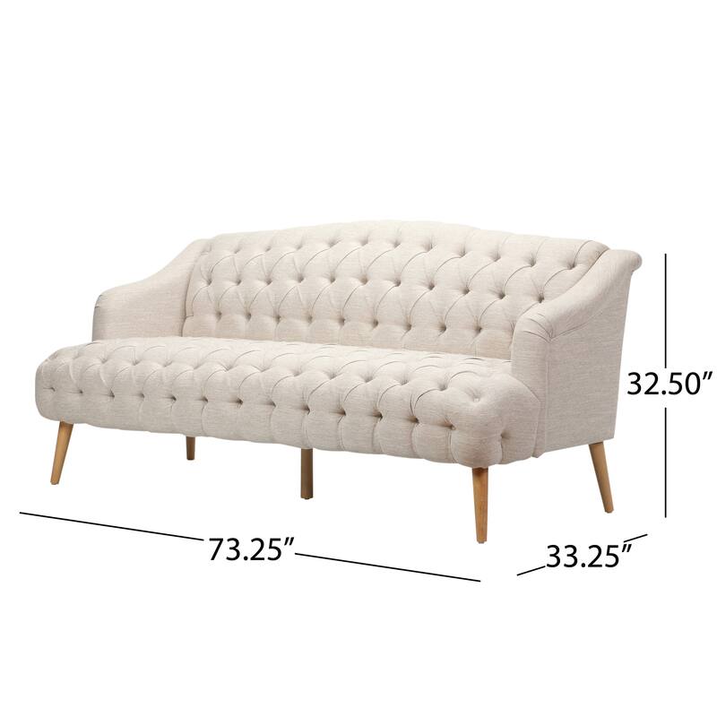 Contemporary 3-Seater Sofa with Button Tufted PU Upholstery and Birch Wood Legs