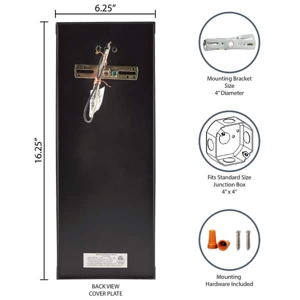 dimension image slide 0 of 2, River of Goods Tiffany-Style Stained Glass and Black Satin Rectangular 1-Light Outdoor Wall Sconce - 6.25" x 5.5" x 16.25"