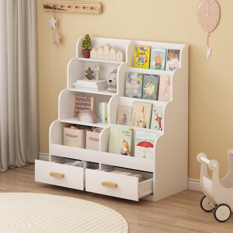 Kids Bookshelf with 2 Storage Drawers