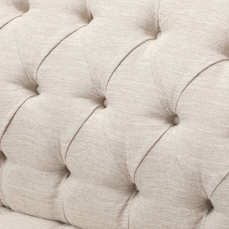 Contemporary 3-Seater Sofa with Button Tufted PU Upholstery and Birch Wood Legs