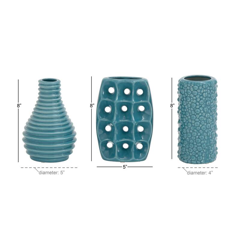 Ceramic Decorative Vase with Varying Patterns - Set of 3 Silver or Blue - Roche River Decor