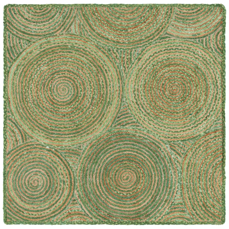 SAFAVIEH Handmade Cape Cod Eulogia Coastal Jute Rug - 6' Square - Green/Natural
