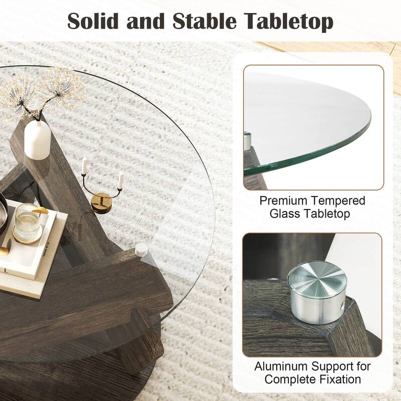 Costway Round Glass Coffee Table 32" Modern Center Table with Clear - See Details