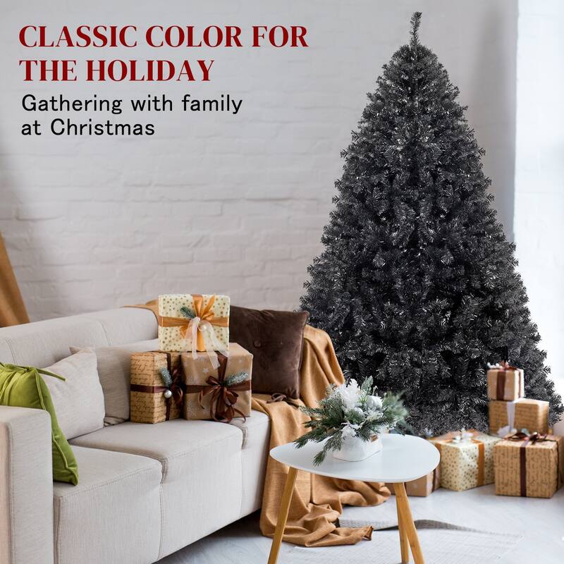 6ft Black PVC Christmas Tree with 1050 Branches and Metal Stand Perfect Holiday Centerpiece - 6-Feet