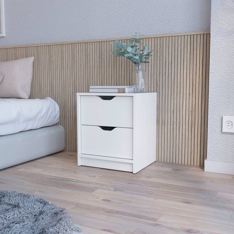 White 2-Drawer Nightstand, Ergonomic Design, Ample Storage, Convenient Access - White