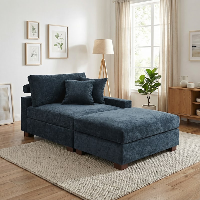 Oversized Chenille Modular Armchair And Ottoman Set Living Room Set