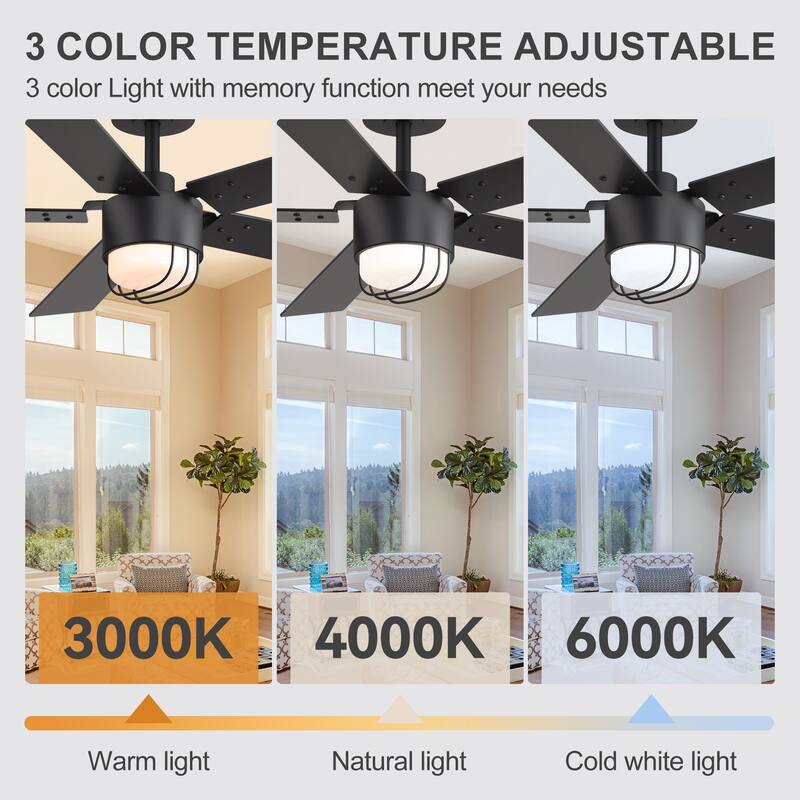 52" Reversible 5-Blade Modern LED Ceiling Fan with Light and Remote