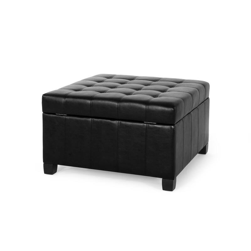 Roomfitters Ottoman Storage Bench, PU Leather Upholstered Footstool with Lift-Top Design, Black