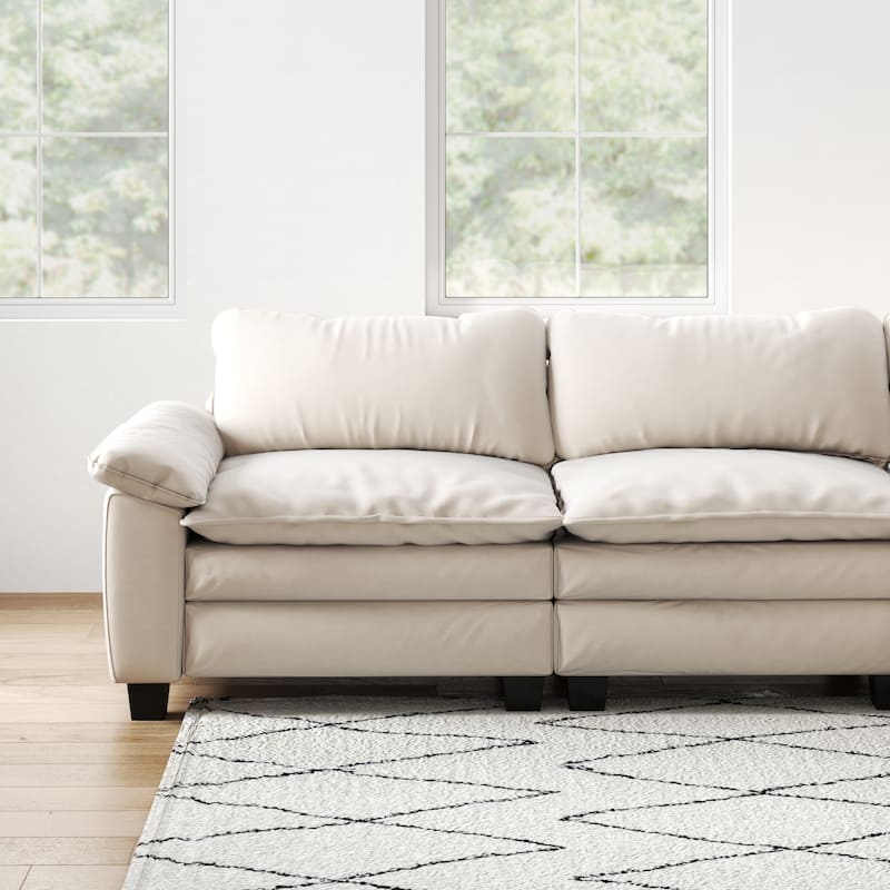 Luxury Velvet Upholstered Sectional Sofa Couch with Ottoman
