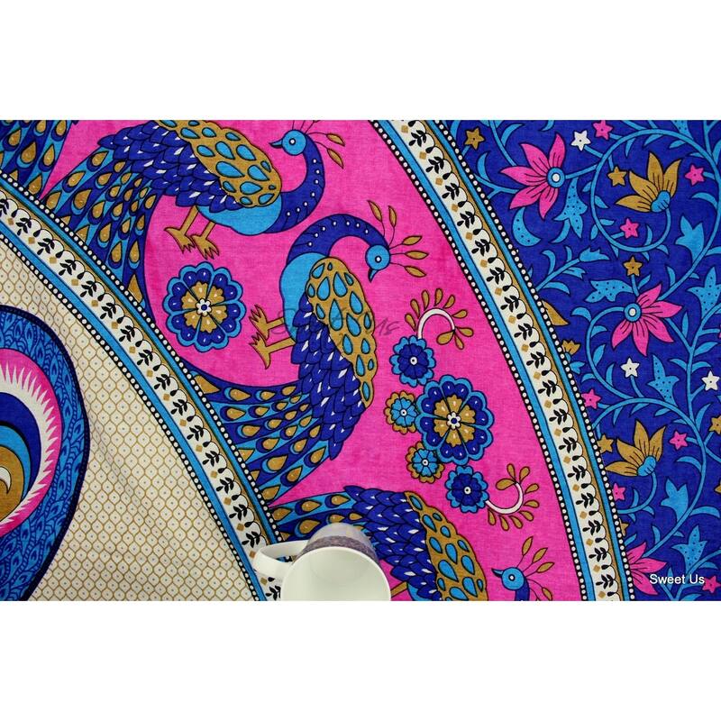 Cotton Floral Twin Peacock Tablecloth Indian BlockPrint Rectangle