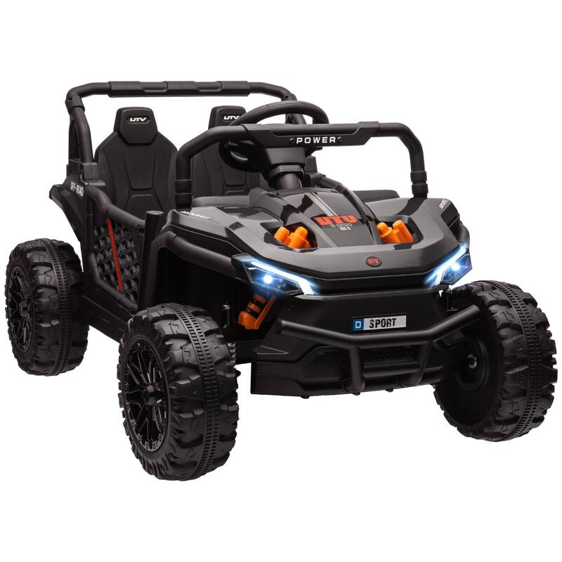 Qaba 12V Kids Electric UTV, Battery Powered Ride-On Truck with Remote, 3 Speeds, 4-Wheel Suspension, LED Lights, Music, Pink - Black