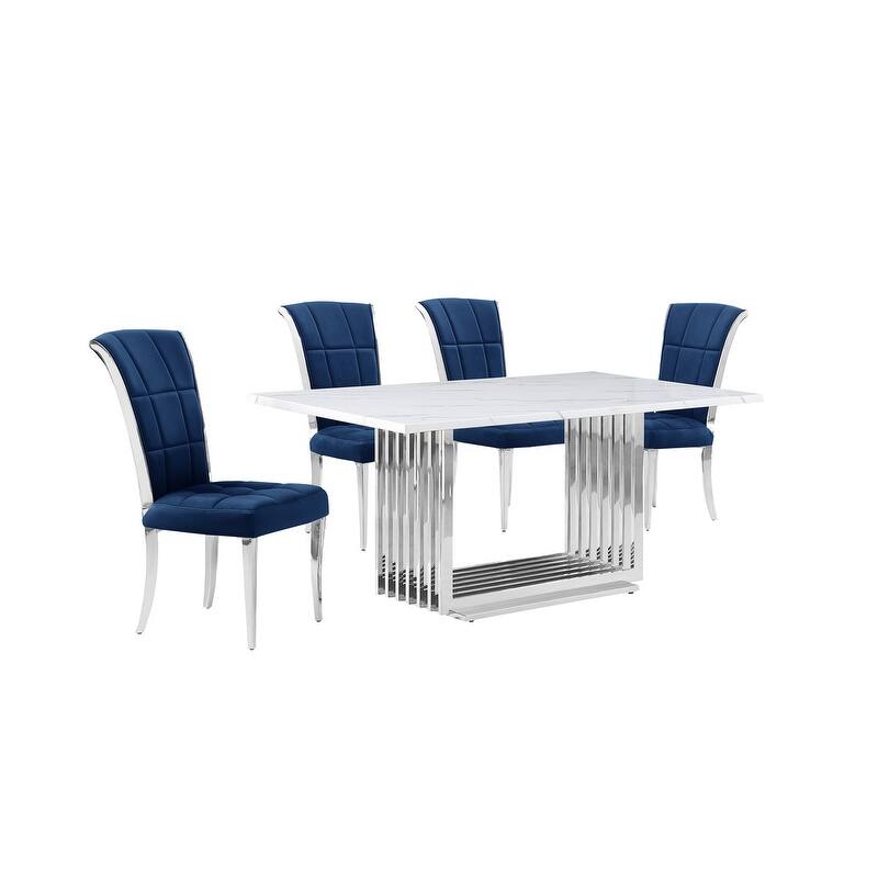 Best Quality Furniture D310/1-SC320-7 Dining Set with 68" White Marble Top