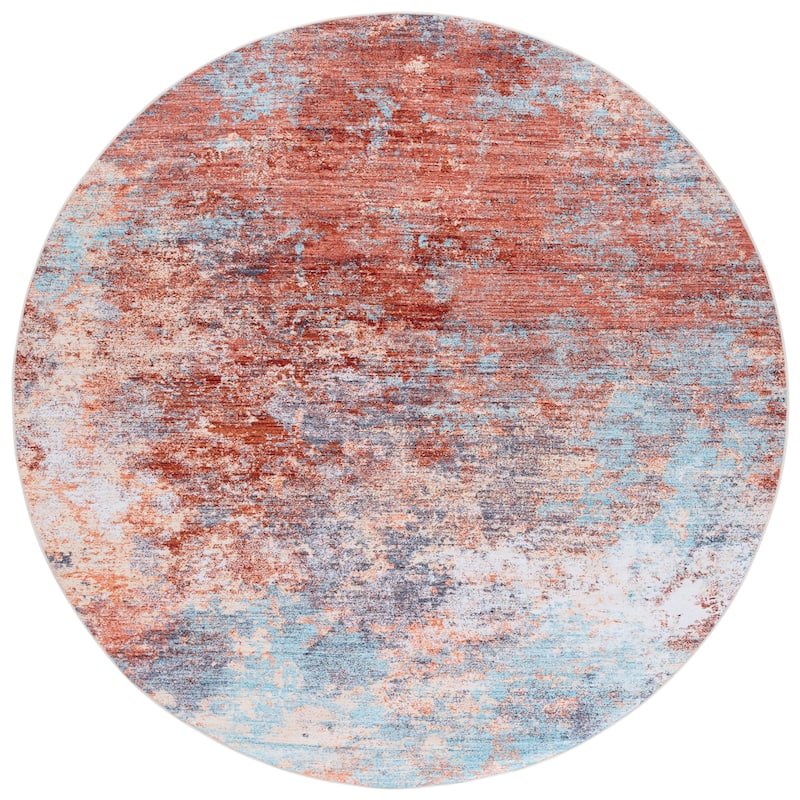 SAFAVIEH Tacoma Godi Mid-Century Modern Rug - 4' Round - Rust/Aqua