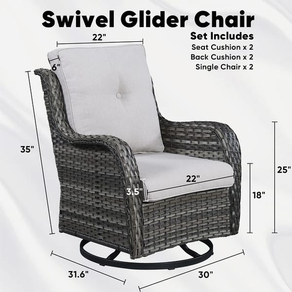 dimension image slide 0 of 2, Gymojoy 3-Piece Rattan Wicker Rocking Swivel Chair Set with Table