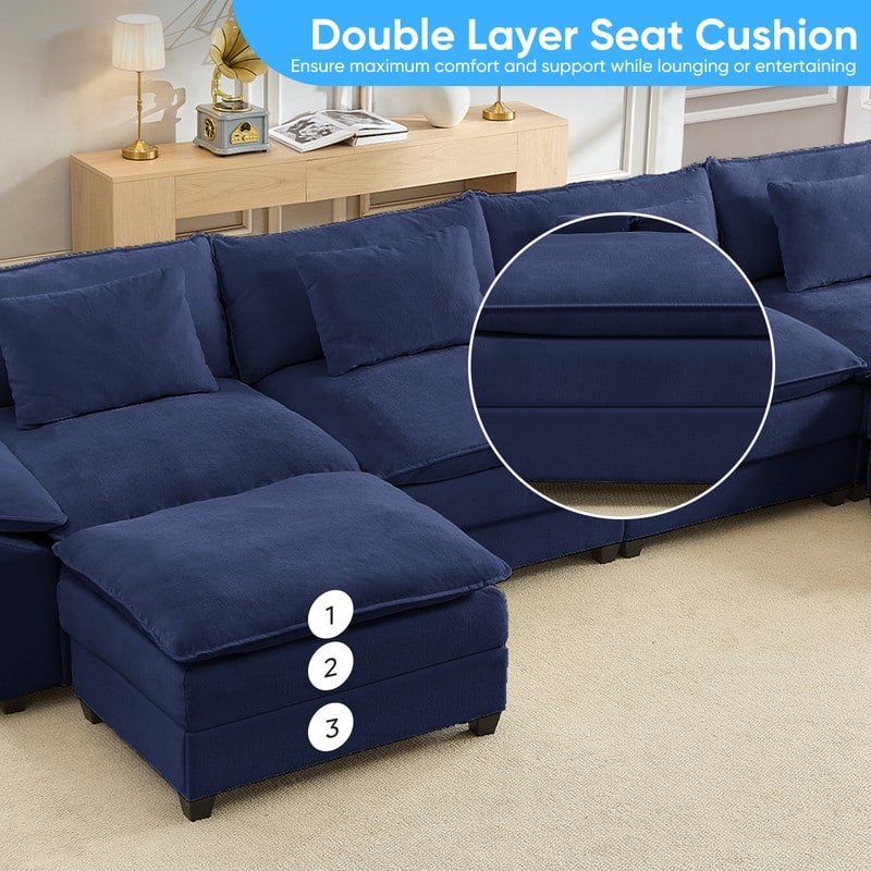 Modern 156''Oversized U-Shaped Modular Sectional Sofa with 2 Ottomans,6-Seat Cloud Couch,Chenille Sofa Sleeper Deep Seat Couches