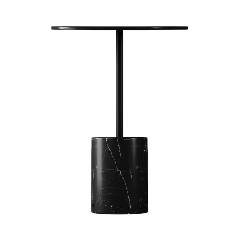 Steel Round End Table with Marble Base 20 Inch Accent Table - 12.6” x 12.6” x 20.4” (D x W x H)