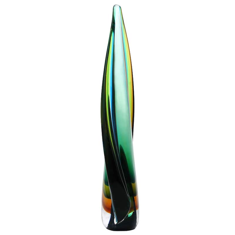 Luxury Lane Hand Blown Green Flame Teardrop Sommerso Art Glass Sculpture 10-18 inch tall