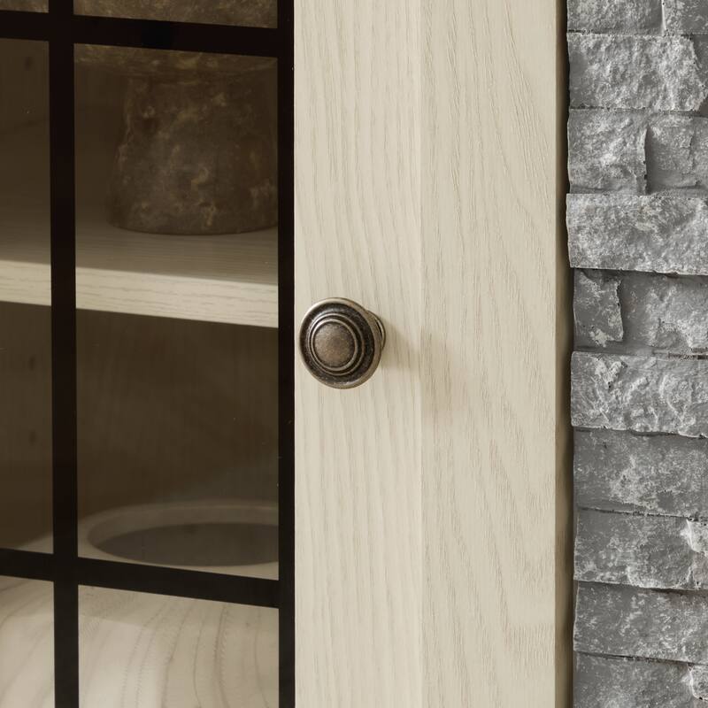 Modern TV Stand, Media Console Cabinet with 2 Glass Door and 18" Electric Fireplace, Faux Stone Entertainment Center