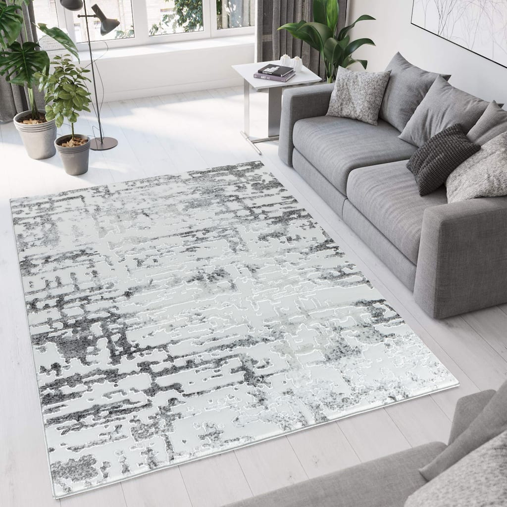 Petra Collection Grey/White Abstract Area Rug