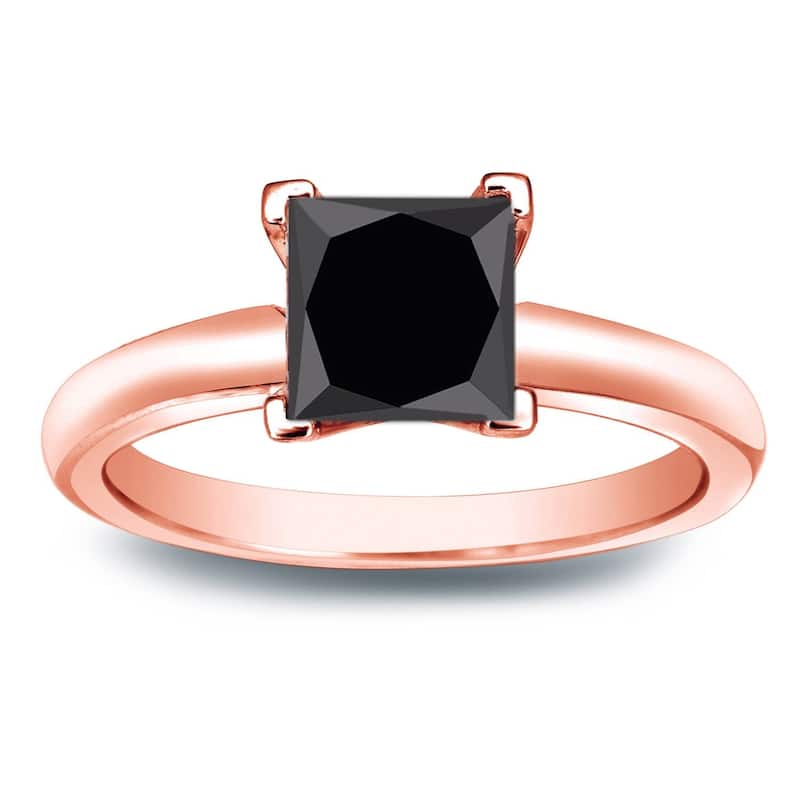 Auriya 14k Gold 1 1/2ctw Princess-cut Solitaire Black Diamond Engagement Ring - Rose - 4