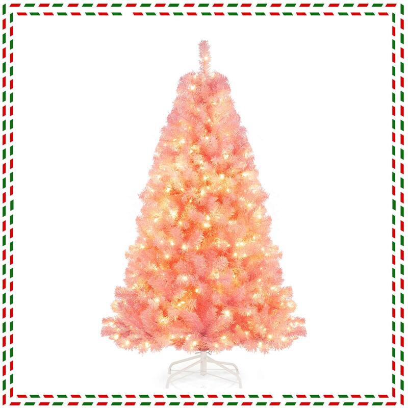 Costway 6.5 FT/7.5 FT Artificial Xmas Tree with 250/550 White LED - See Details - Pink-6 FT - 6 Foot