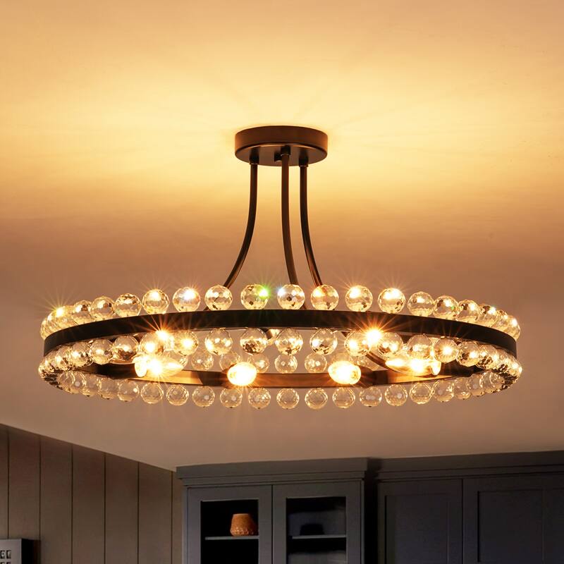 9-Light Modern Glam Round Traditional Crystal Chandelier, Flush Mount or chandelier Installation